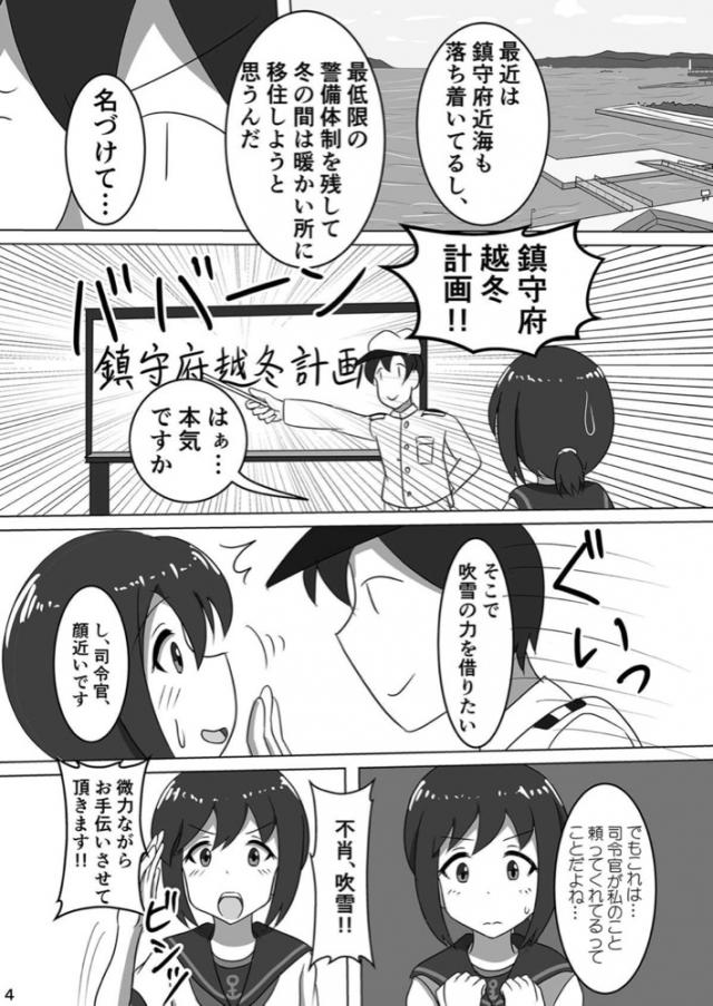 最近寒くて吹雪が暖かい場所に移住したいですねと話したら提督がそうしようと言い始め、吹雪の力を借りたいと言われ手伝うと言ってしまった吹雪が、ちっちゃくなったみんなを自分の体の中に入れることになるがうんことしてすぐに排泄されたｗ