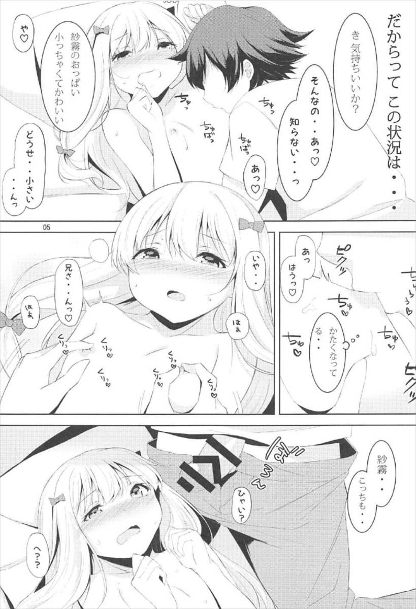 狭霧がコミケでエッチな漫画を出したいらしく、しかも狭霧は生で見たものしかかけない質で、正宗に手伝ってほしいとお願いして初体験する！ちっちゃいけど敏感なおっぱいを刺激され悶絶する狭霧がはじめてのフェラ！さらについに義兄に処女を捧げ中出し初体験した///