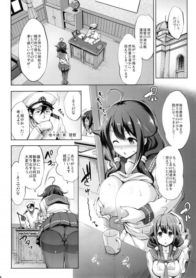 最近潜水艦の子たちの出撃が増えて、大鯨の母乳だけでは補給が賄えなくなってきて提督に出撃を減らしてもらうように訴えると、提督がいい解決法があると言って大鯨のおっぱいを揉み始める！トレーニングを続ければ母乳の生産性向上は間違いないと言われ、本当に母乳の出がよくなった大鯨が、どんどんエスカレートしていく提督についに孕ませセッ