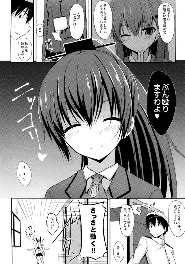 鈴谷が艦娘の仕事をやめて完全に妻として家のことをしてくれるようになり生活が充実している提督が、家に帰りかわいい愛妻にムラムラしてプリケツに美乳おっぱいを触りまくり、エロ下着を履いてやる気になった鈴谷と激しく中出しセックス♡