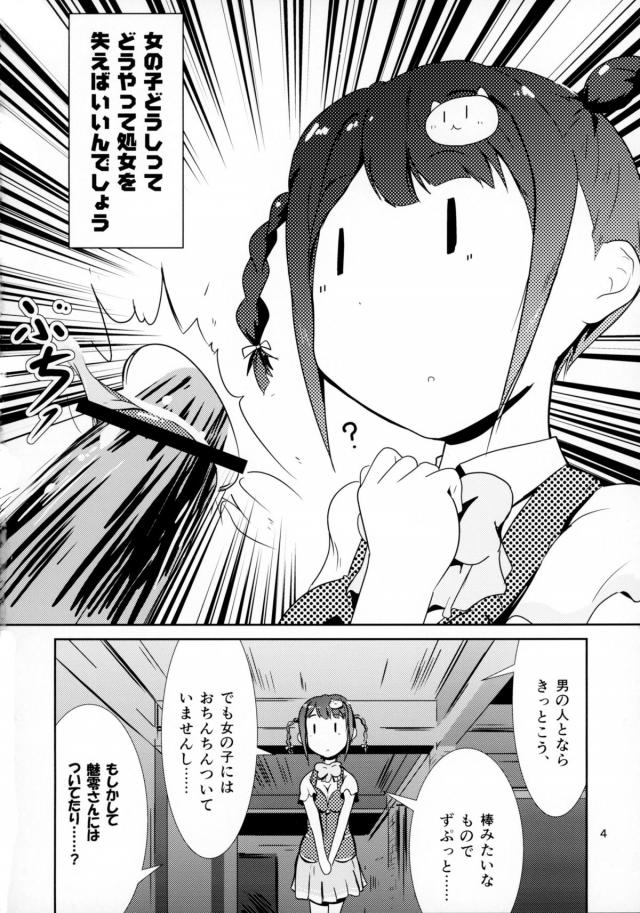 魅零のことが好きで、女の子同士でどうやったら処女をあげられるんだろうと悩んでいるまもりｗ部屋に帰り鏡でまんこをうつしながら自分の処女膜を見ていたら魅零が帰ってきて、処女膜を見ようとしたけどうまく見えないと言ったら魅零が見せてくれることになり、興奮しながら魅零のマンコをひらいて触っていると魅零が喘ぎ始め、真っ赤な顔をしな