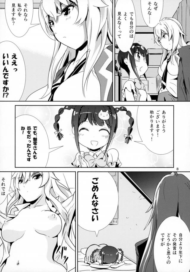 魅零のことが好きで、女の子同士でどうやったら処女をあげられるんだろうと悩んでいるまもりｗ部屋に帰り鏡でまんこをうつしながら自分の処女膜を見ていたら魅零が帰ってきて、処女膜を見ようとしたけどうまく見えないと言ったら魅零が見せてくれることになり、興奮しながら魅零のマンコをひらいて触っていると魅零が喘ぎ始め、真っ赤な顔をしな