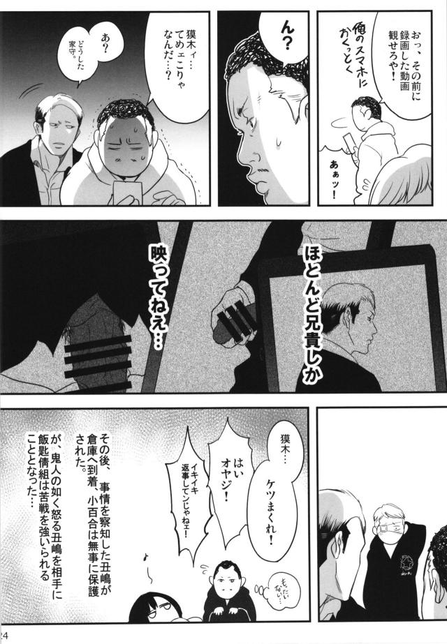 ウシジマたちには逃げられたが小百合ちゃんを拉致った男たちが拷問を始める！口を割らない小百合ちゃんが何かを注射されてパンツをずり下げられスパンキングされ、軽く手マンされただけで気持ちよくて潮を吹いてしまう！さらに拘束された小百合ちゃんがハメ撮り集団レイプされ壊される！