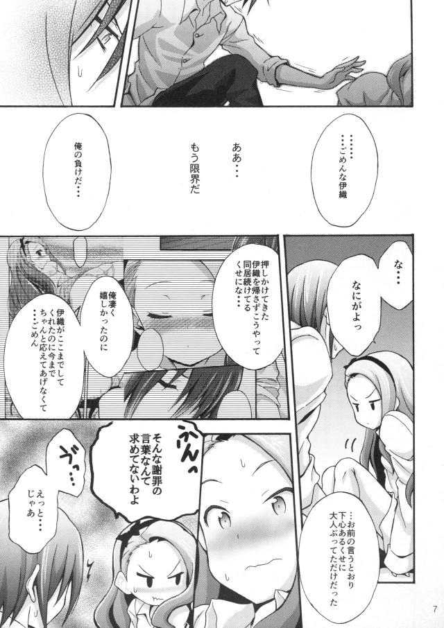 美希に惚気話を聞かされた伊織が、美希にできてわたしにできないわけがないとノーパンに彼シャツ姿でプロデューサーを誘惑する！シャツがはだけて伊織のとろとろマンコを見たプロデューサーがさすがに我慢できなくなり、ついに処女を卒業する伊織！